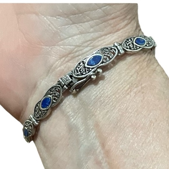 Vintage Sterling Silver & Lapis Bracelet - Picture 2 of 5
